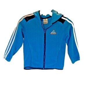 ADIDAS Fleece Full Zip Up Hoodie Jacket Youth Sz 5 Teal Navy Wht Athletic Logo